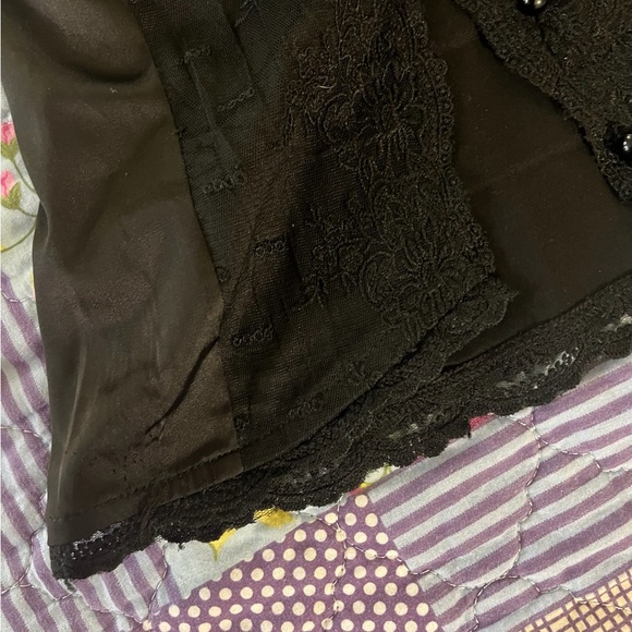 Y2K Black Lace Trim Button Up Camisole Top - Picture 3 of 5